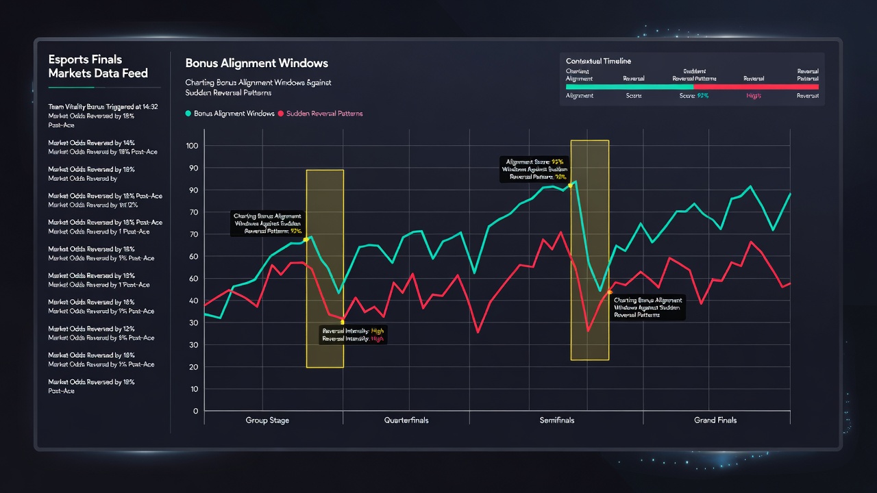 Data visualization dashboard tracking esports odds movements and reversal indicators during live finals