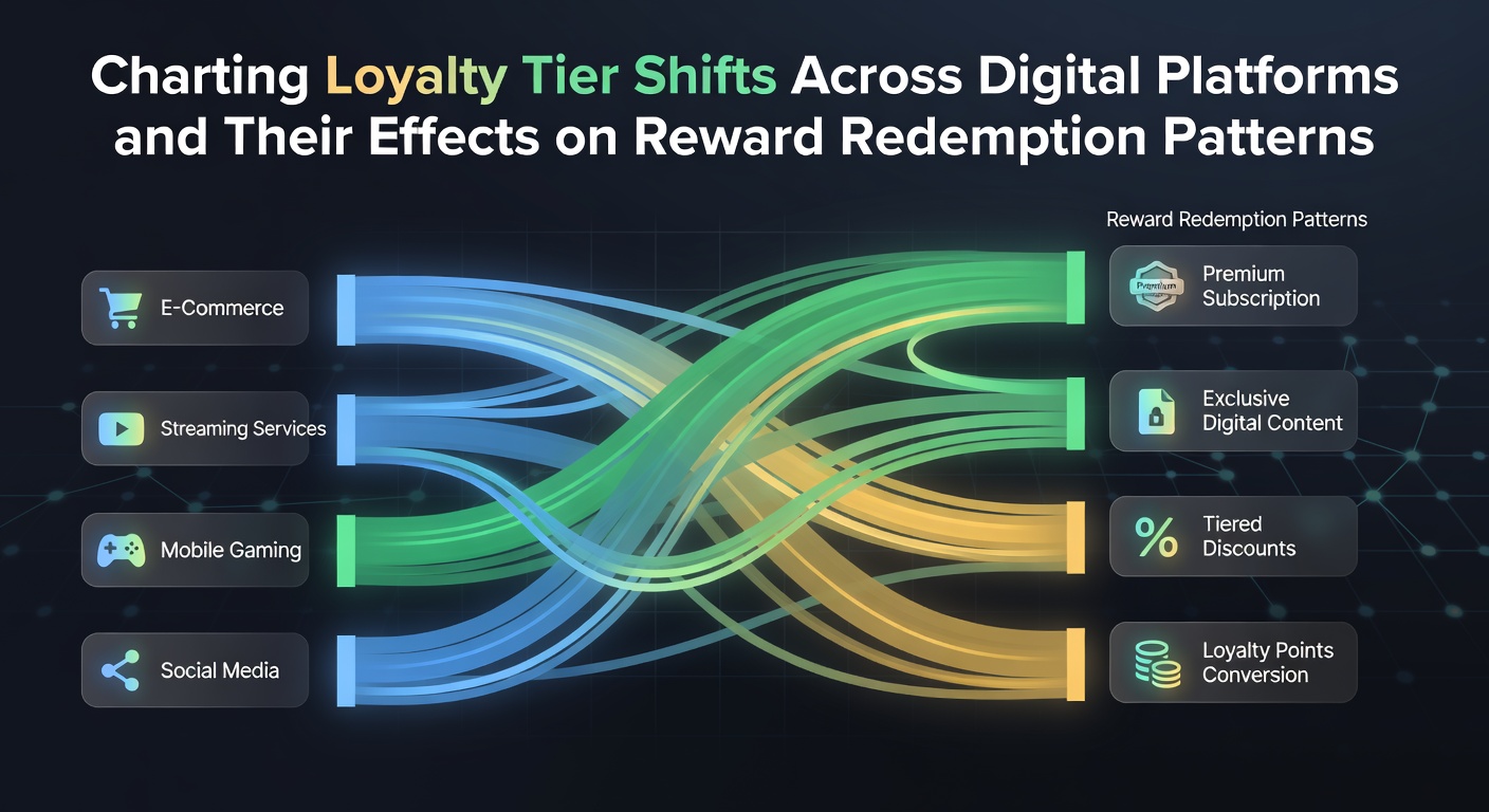 Visual representation of loyalty tier progression across multiple digital platforms showing user movement between levels and associated reward options