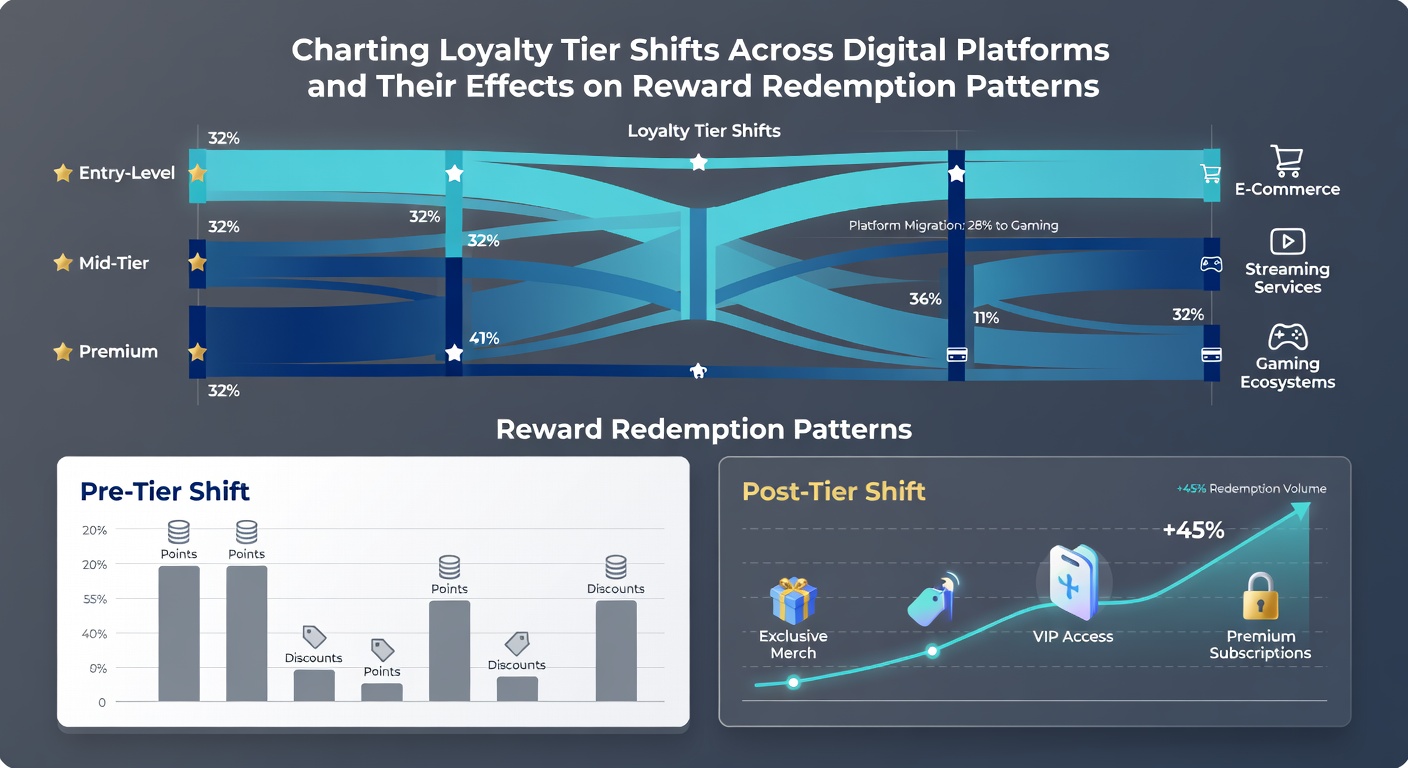 Chart illustrating redemption frequency changes following loyalty tier updates on digital platforms wth comparative data across user segments