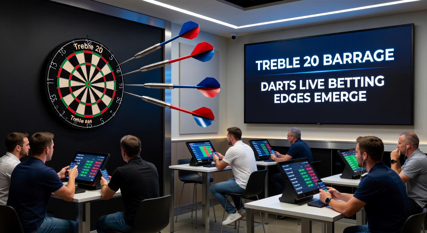 Close-up of darts scoreboard displaying a flurry of 180s during an intense treble 20 barrage in professional play