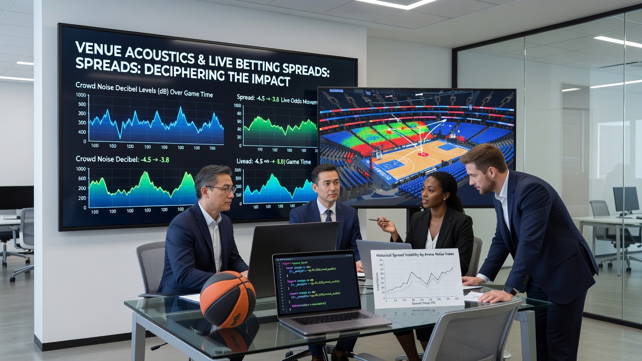 Acoustic mapping equipment and data displays used to analyze crowd noise impact on basketball performance