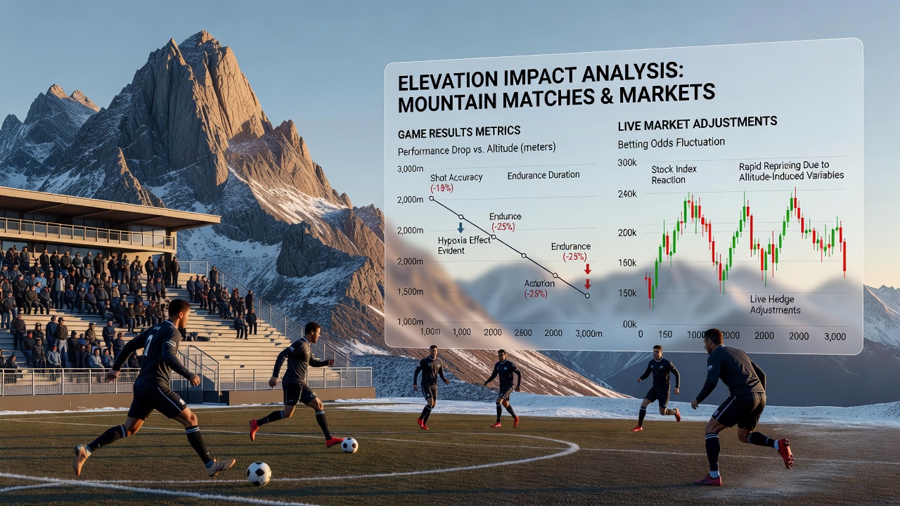 Live betting terminal display with odds adjusting during a high-altitude sports event