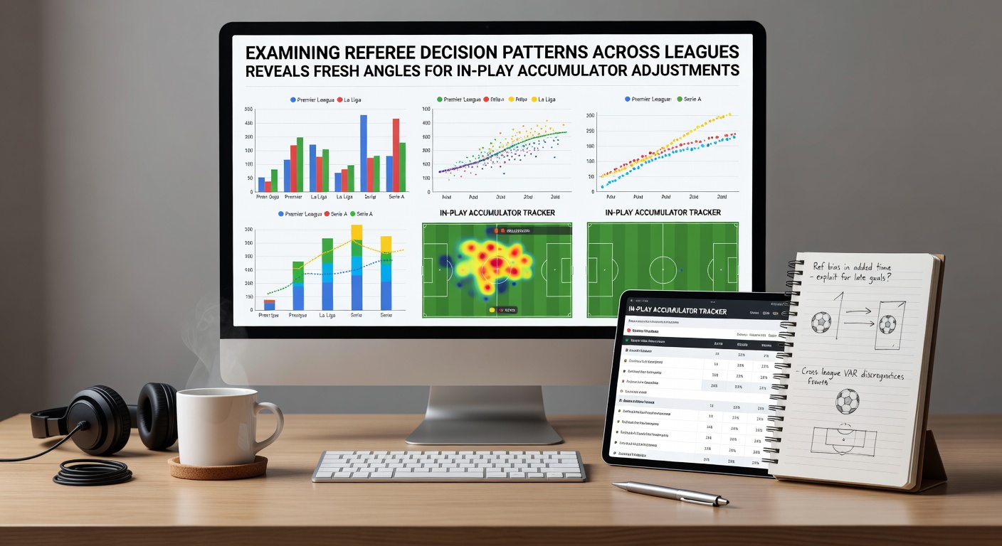 Data analysts reviewing referee statistics on multiple screens in a betting research office