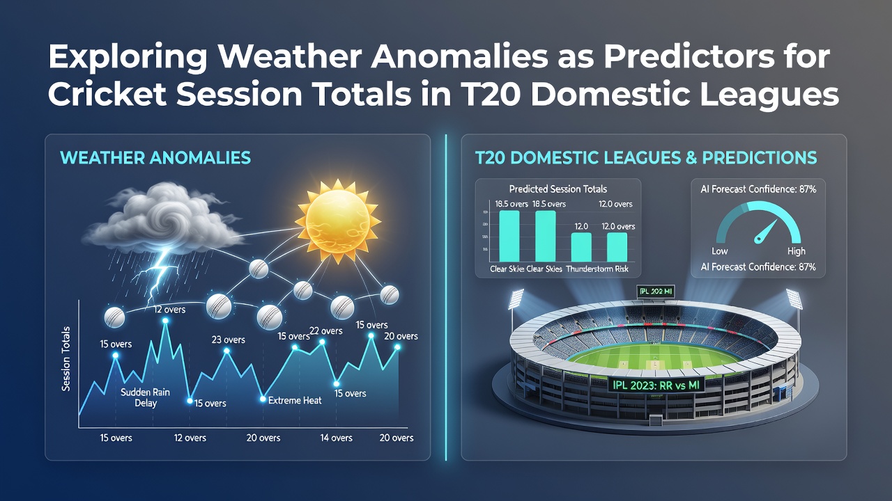 Cricket match under changing weather conditions with visible atmospheric effects on the field