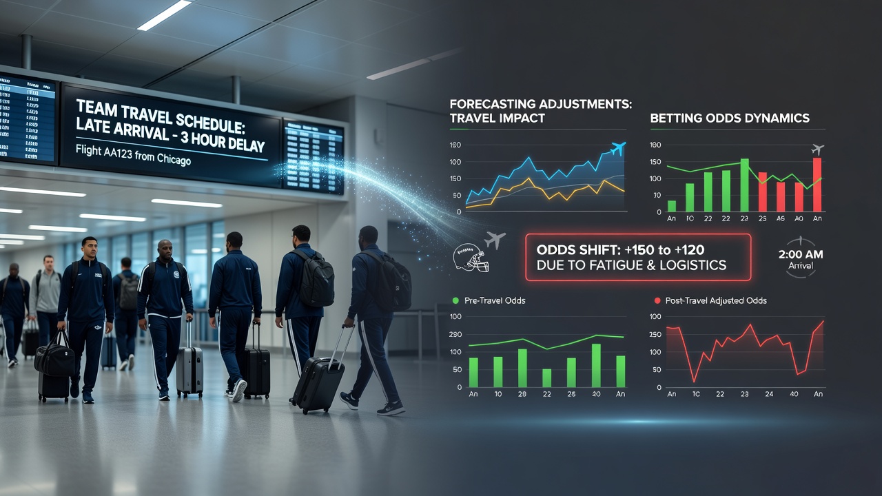 Football team boarding a plane for an away match, illustrating travel schedule impacts on performance and betting odds
