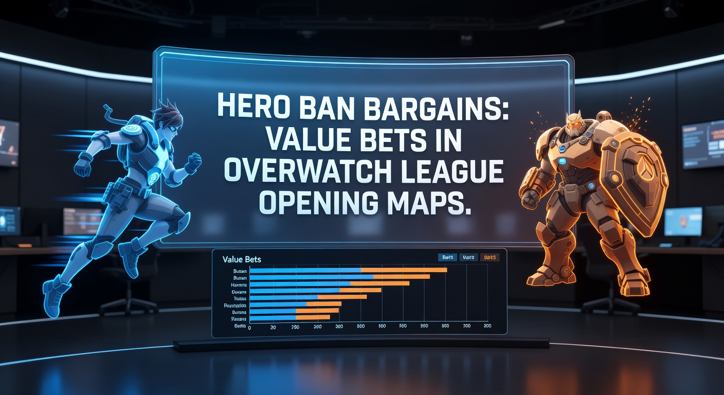 Overwatch League players drafting heroes on a vibrant arena stage during a tense map 1 ban phase