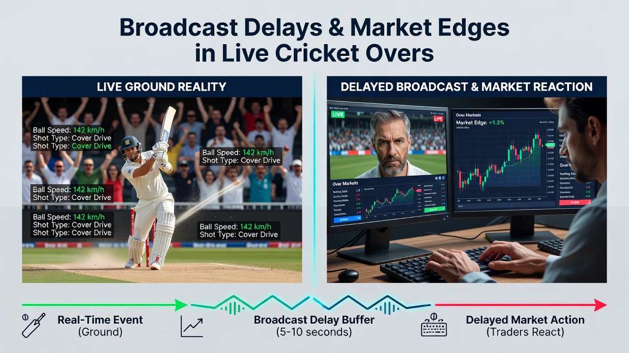 Live cricket betting interface displaying real-time over market fluctuations during a match