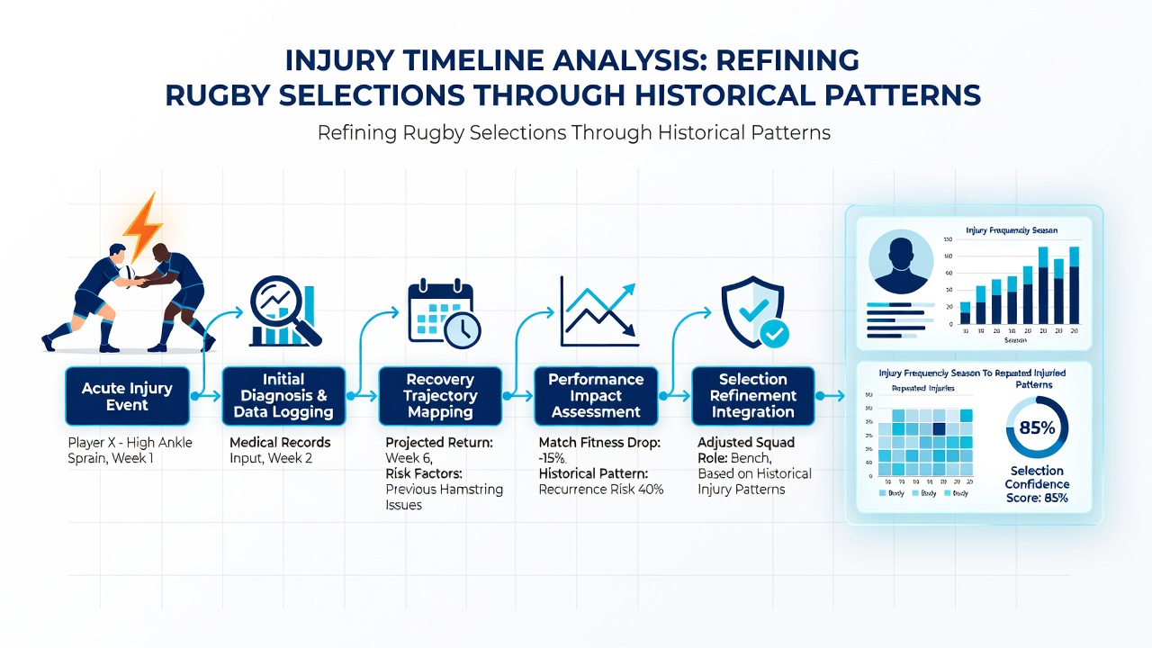 Medical analysis chart showing rugby injury recovery timelines and historical patterns