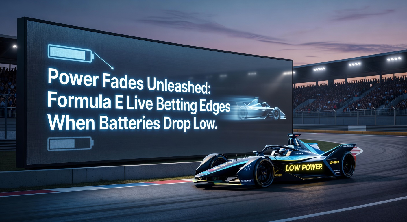 Close-up of Formula E pit wall monitors displaying real-time battery state-of-charge graphs during a power fade sequence in heavy traffic