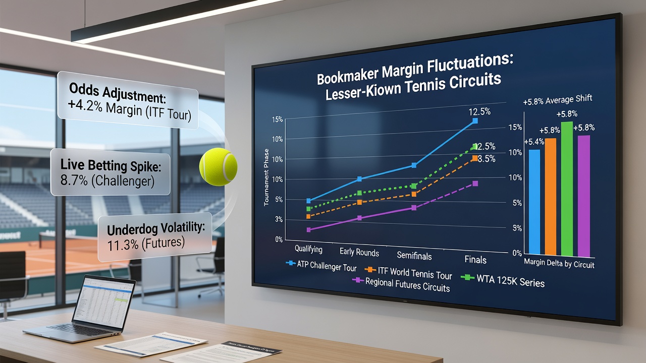 Bookmaker dashboard displaying live margin recalculations during an ITF tournament