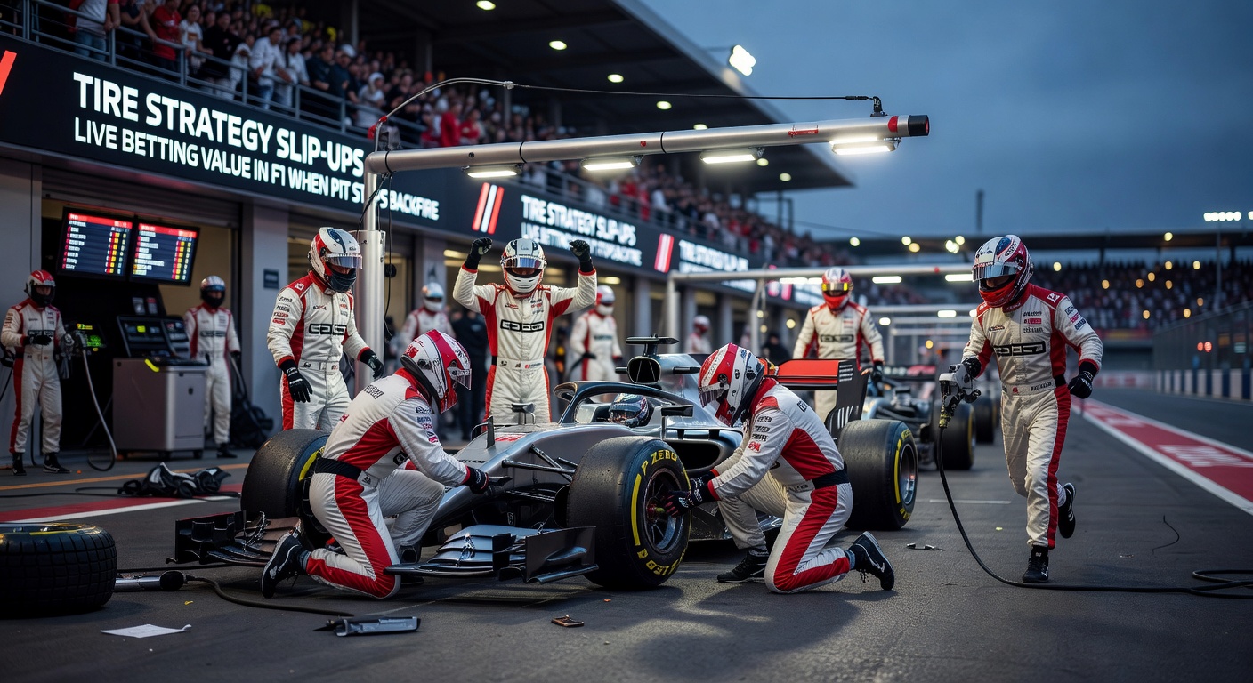 Formula 1 cars navigating a high-speed pit lane during a tense strategy call, tires smoking as mechanics scramble