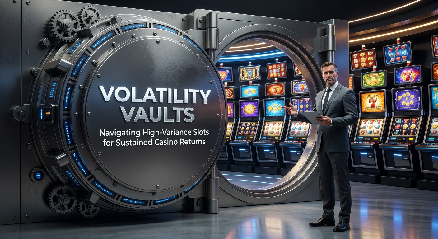 Vibrant high-volatility slot machine display showing jackpot symbols and bonus triggers amid flashing lights and escalating multipliers